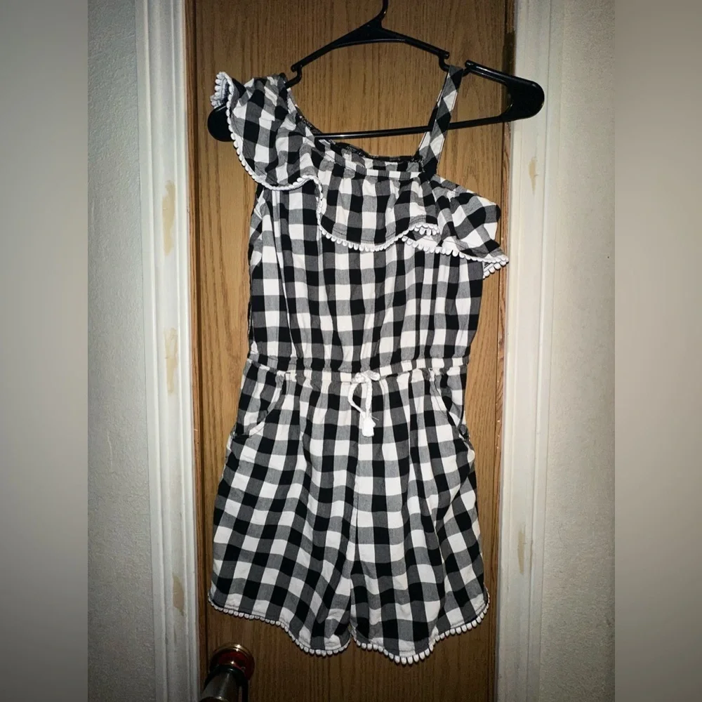 Euc plaid romper off the shoulder w/pockets sz 10/12